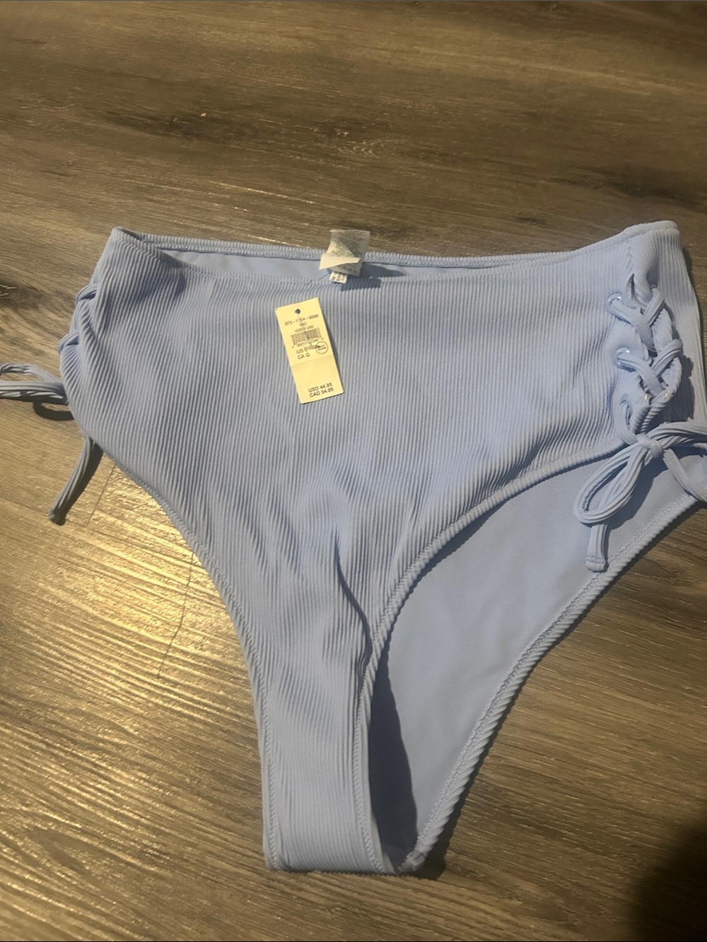 aerie Light Blue High-Waist Ribbed Bikini Bottoms with Side Lace-Up